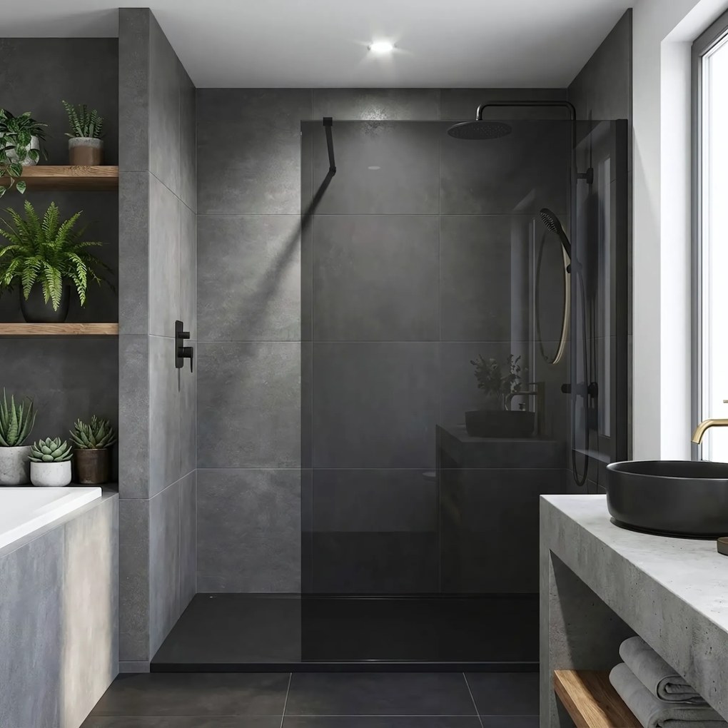 Parete doccia Rea Flexi Grey / Black 140