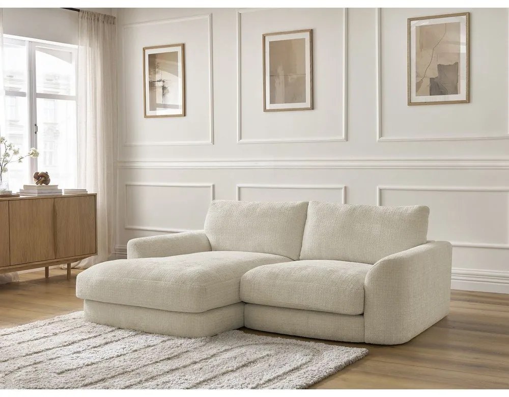 Divano angolare beige (con penisola a sinistra/con chaise lounge) con rivestimento in ciniglia Leonore – Bobochic Paris