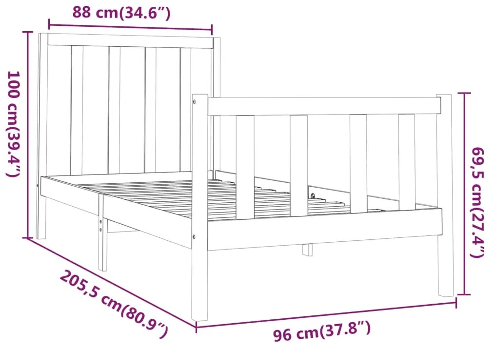 Giroletto Bianco in Legno Massello di Pino 90x200 cm