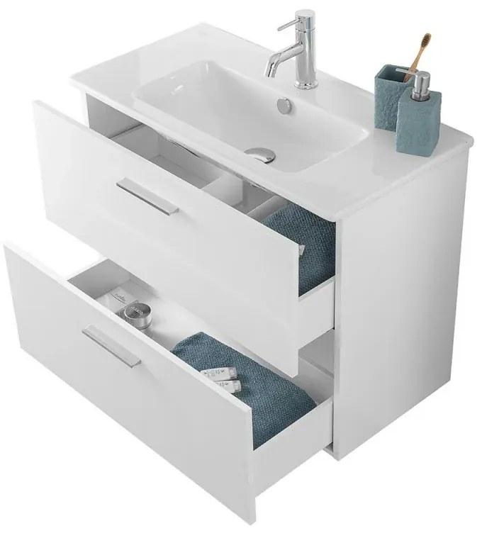 Mobile bagno sospeso 80 bianco lucido con lavabo e specchio Miami