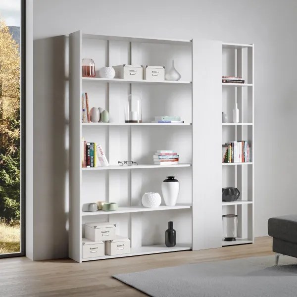 Libreria a parete Kato D a 6 ripiani 2 fianchi 4 fasce lunghe Bianco Frassino