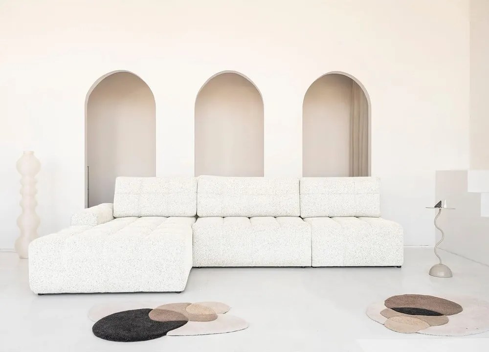 Divano angolare componibile color crema allungabile/con contenitore (con penisola a sinistra) Lulu – Miuform