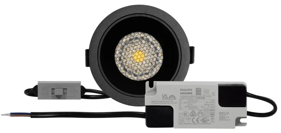 Faro da Incasso Nero 12W Foro Ø75mm CCT 15°-55° con driver Philips Colore Bianco Variabile CCT