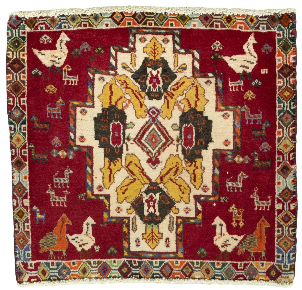 Shiraz Tappeto 60x60 Rosso (Iran) Annodato A Mano
