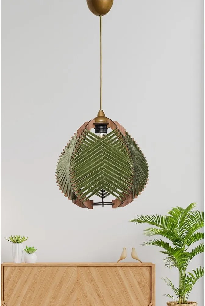 Lampadario verde scuro/di colore naturale con paralume in tessuto ø 25 cm Yola – Opviq lights