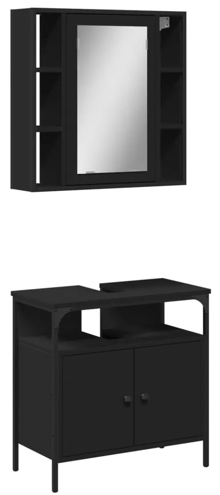 Set mobili da bagno 2 pz nero in legno multistrato