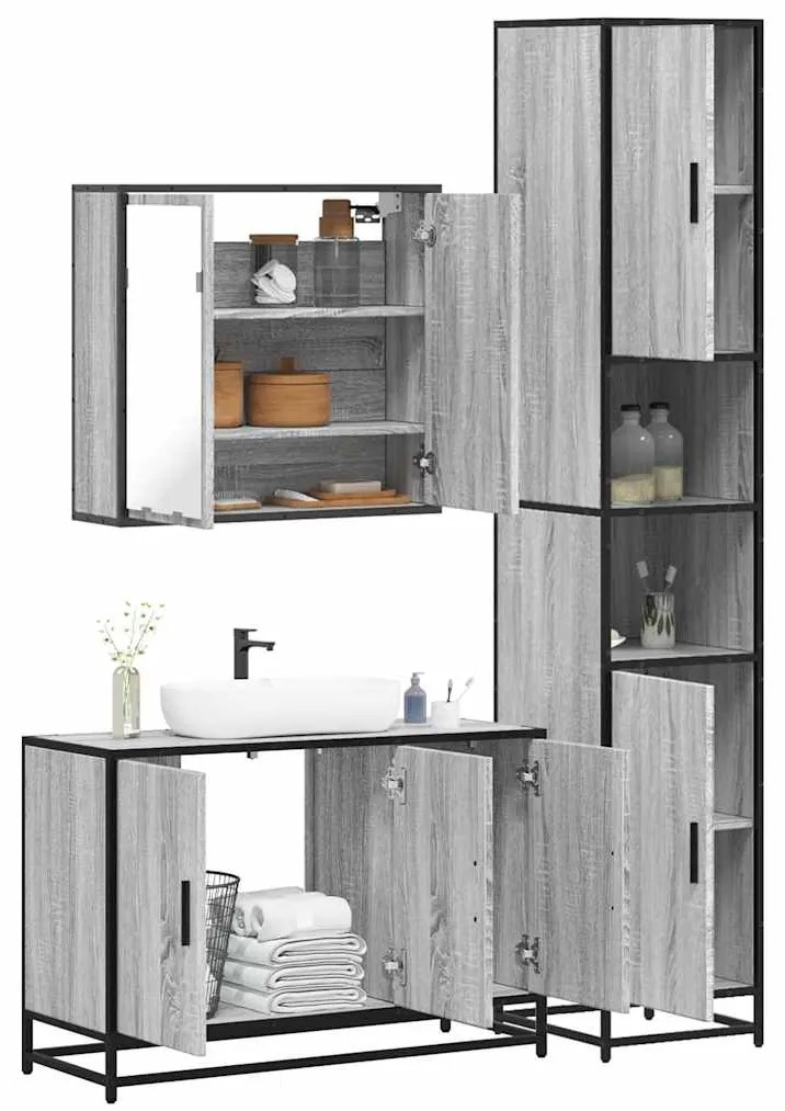 Set Mobili Da Bagno 3 Pz Grigio Sonoma İn Legno Multistrato /