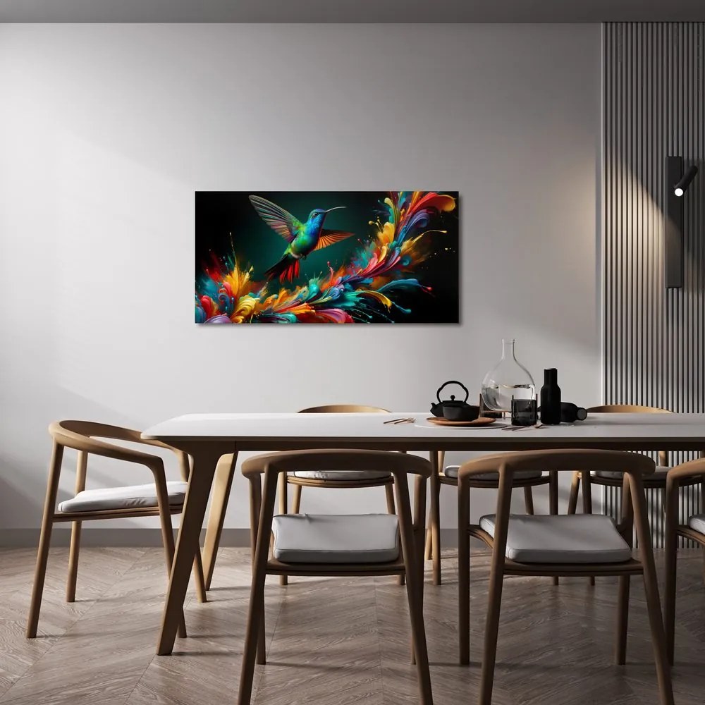 Quadro su tela – Colibrì ed esplosione di colori
