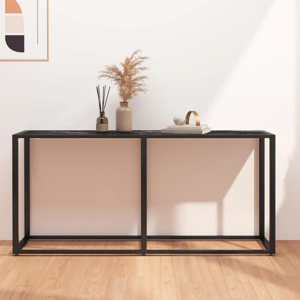 Tavolo Consolle Nero Marmo 160x35x75,5 Cm İn Vetro Temperato /
