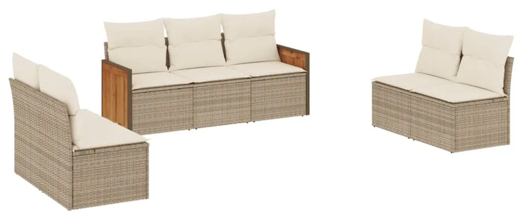 Set divani da giardino 7 pz con cuscini beige in polyrattan