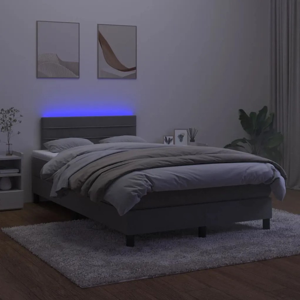 Letto a Molle Materasso e LED Grigio Scuro 120x190cm in Velluto