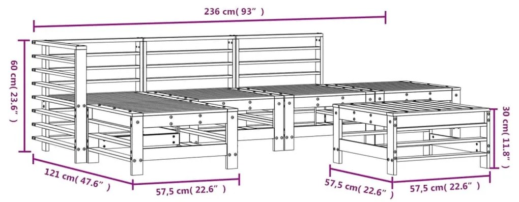 Set Salotto da Giardino 6 pz in Legno Massello di Pino