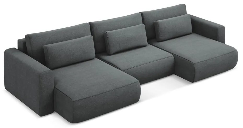 Divano angolare grigio scuro allungabile/con contenitore (a U) Kapua – Makamii