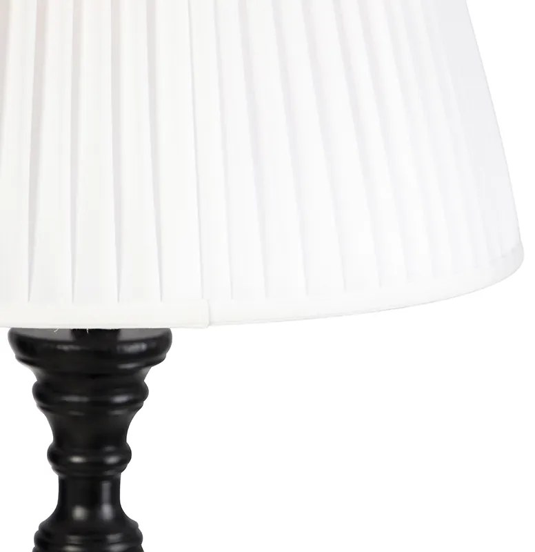 Lampada da terra nera con paralume plissettato bianco 45 cm - Classico