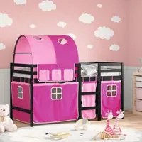 Letto a Soppalco con Tunnel Bambini Rosa 80x200cm Massello Pinocod mxl 116480