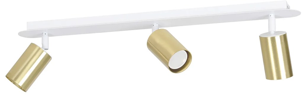 Plafoniera Spot Faretti Regolabili 3 Luci Guanyin A Cilindro In Acciaio Bianco E Oro