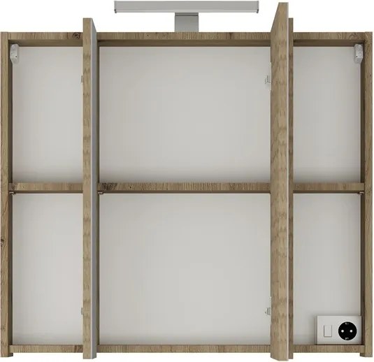 Kamalu - Specchiera bagno 80 cm a tre ante in rovere naturale | LAC-EFESTO-80