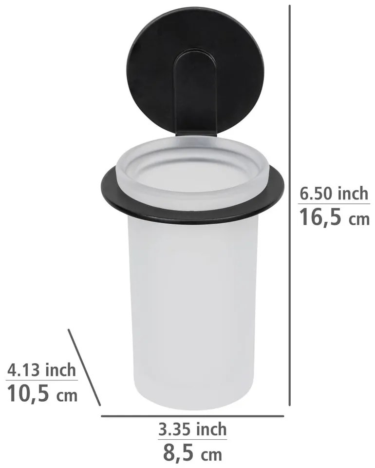 Bicchiere in vetro nero opaco autoportante per spazzolini da denti Bivio - Wenko
