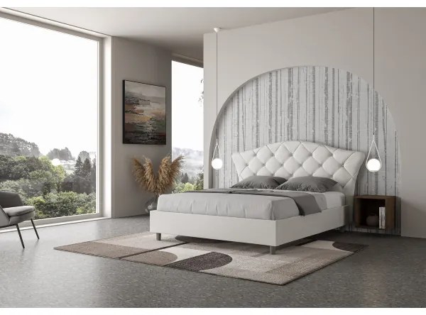 Letto matrimoniale senza rete imbottito 160x200 similpelle bianco Langre