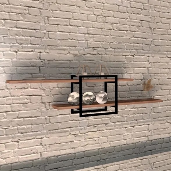 Mensola Libreria A Parete Industrial In Ferro E Legno 120x18x30H Mone