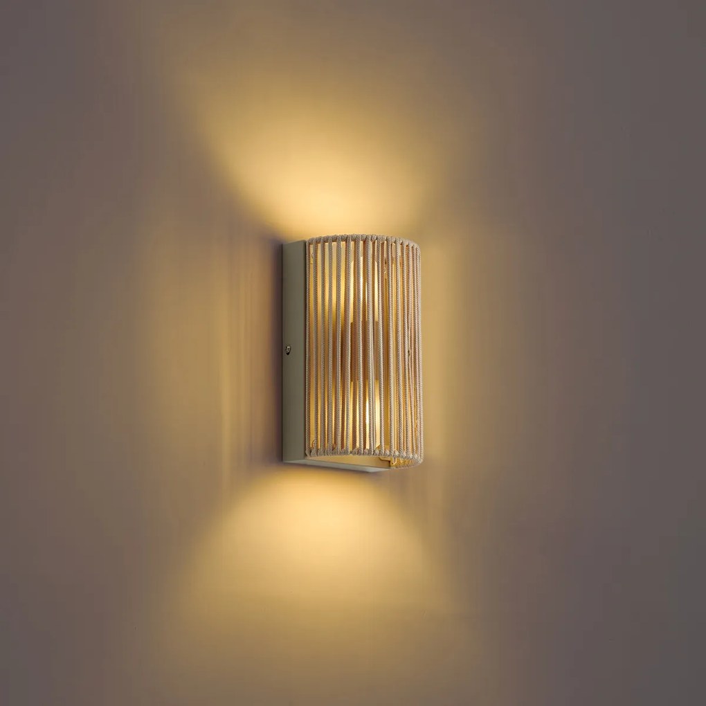 Lampada da parete Japandi beige con corda IP44 - Jayla