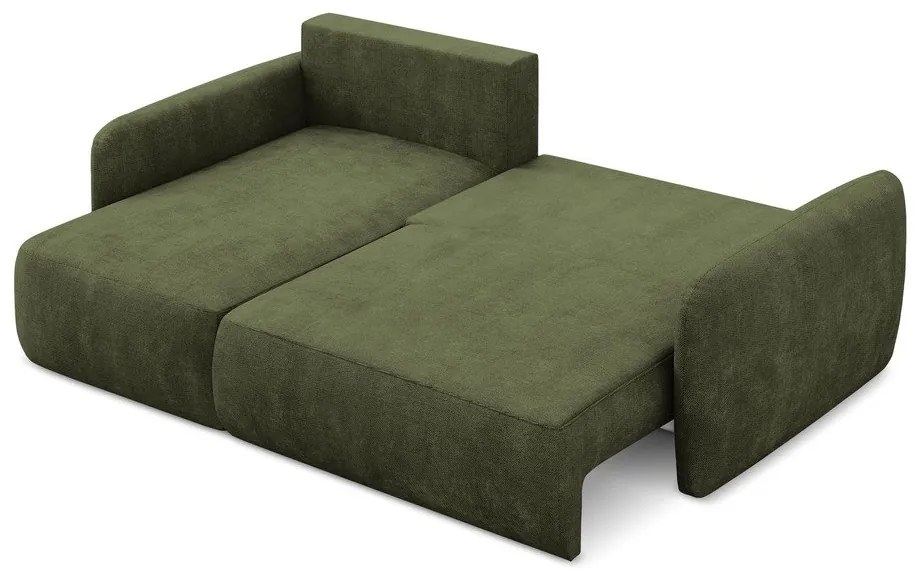 Divano angolare verde allungabile/con contenitore (con penisola a sinistra/con chaise lounge) con rivestimento in ciniglia Lilo – Makamii