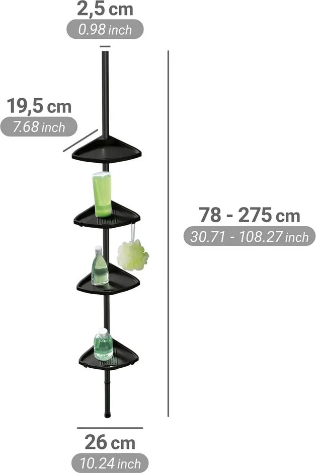 Mensola da bagno telescopica/ad angolo nera in plastica Compact – Wenko