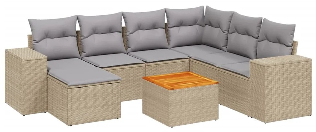 Set divano da giardino 8 pz con cuscini beige in polyrattan