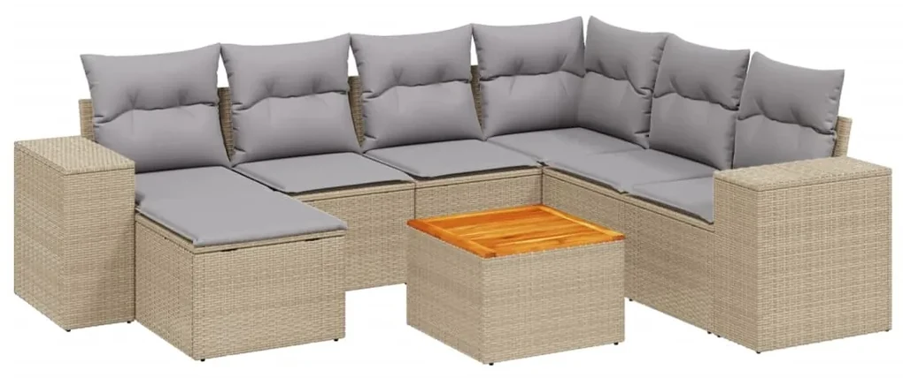 Set divano da giardino 8 pz con cuscini beige in polyrattan