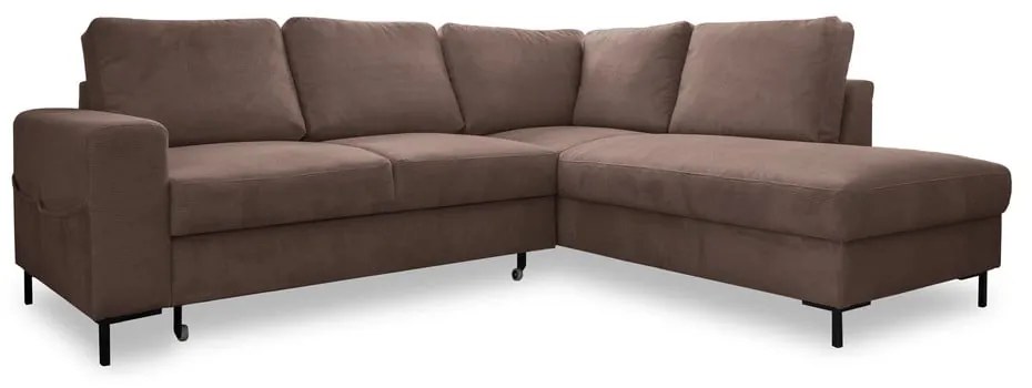 Divano letto angolare in velluto a coste marrone (angolo destro) Lofty Lilly - Miuform