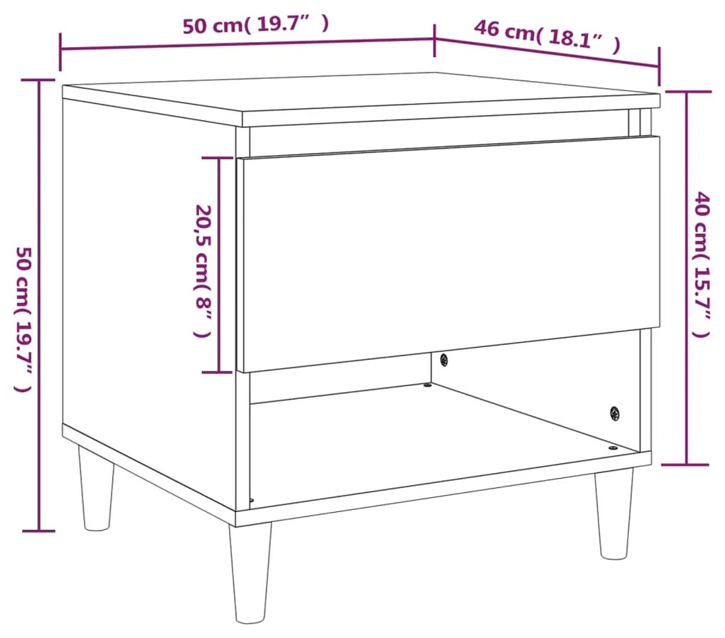 Comodini 2 pz Rovere Fumo 50x46x50 cm in Legno Multistrato