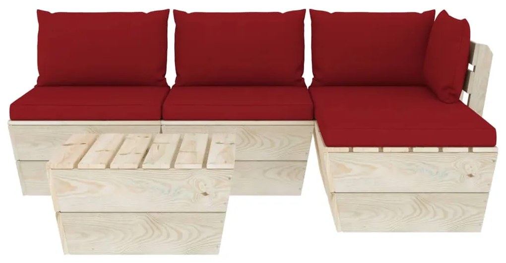 Set Divani da Giardino su Pallet 5 pz con Cuscini Legno Abete