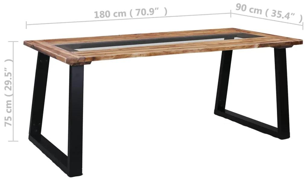 Tavolo da Pranzo 180x90x75 cm in Legno Massello Acacia e Vetro