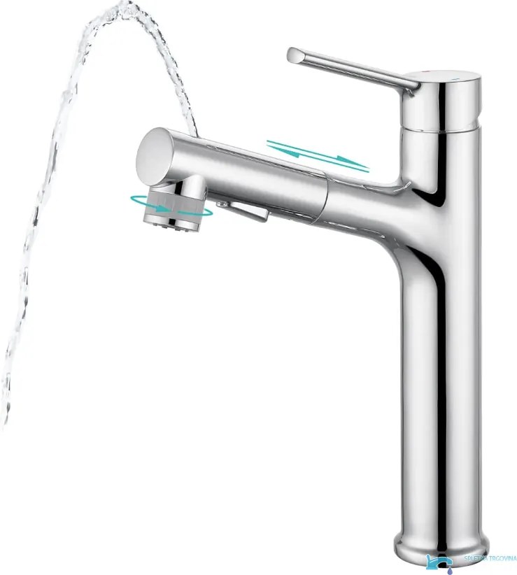 Rubinetto da bagno EYN IZK1444 con doccetta estraibile, in cromo o nero opaco — Cromo — Alta