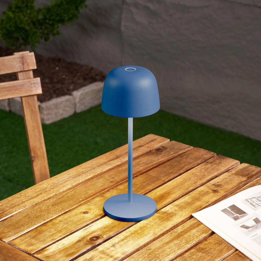 Lindby Lampada da tavolo a batteria LED Arietty, blu, dimmerabile, IP65 Arietty Lindby, dimmerabile, Blu, Soggiorno / Sala da pranzo, Alluminio, Moderno