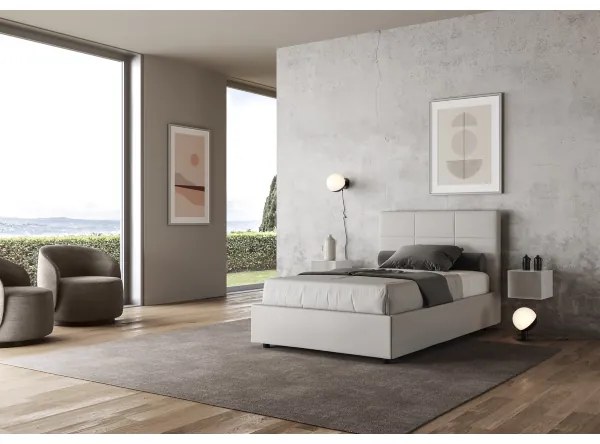 Letto matrimoniale francese con rete imbottito 140x190 similpelle bianco Mika