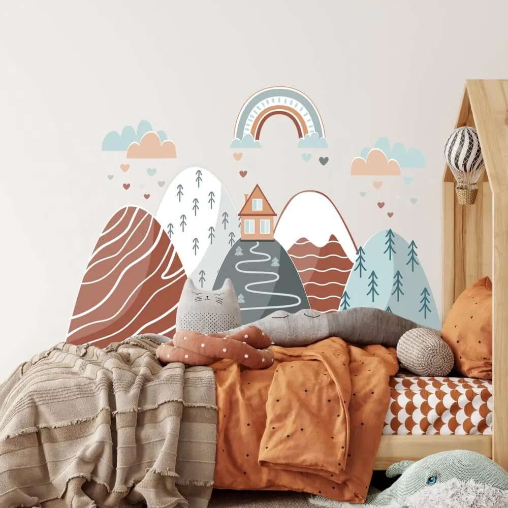 Adesivi murali per la stanza dei bambini - Colline con arcobaleno | Inspio