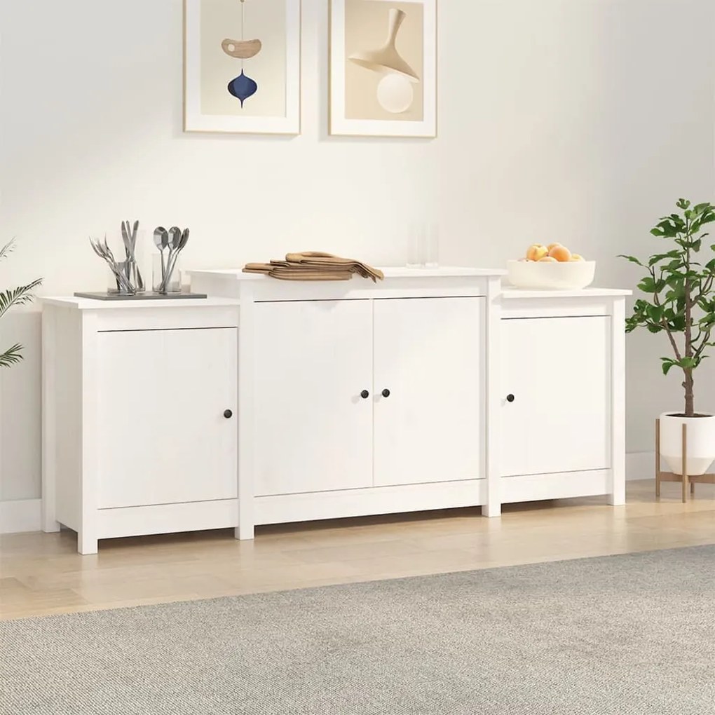 Credenza bianca 164x37x68 cm in legno massello di pino