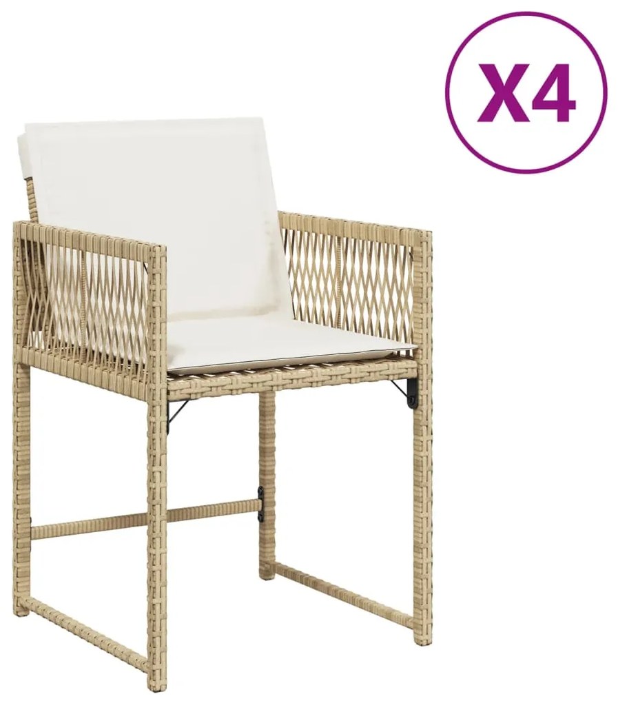 Sedie da giardino con cuscini 4 pz beige in polyrattan