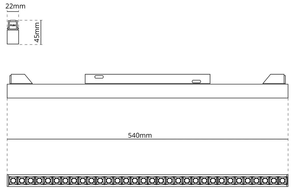 Faro LED Lineare 30W Magnetico 54cm CRI92 UGR16 Nero 48V Colore Bianco Naturale 4.000K