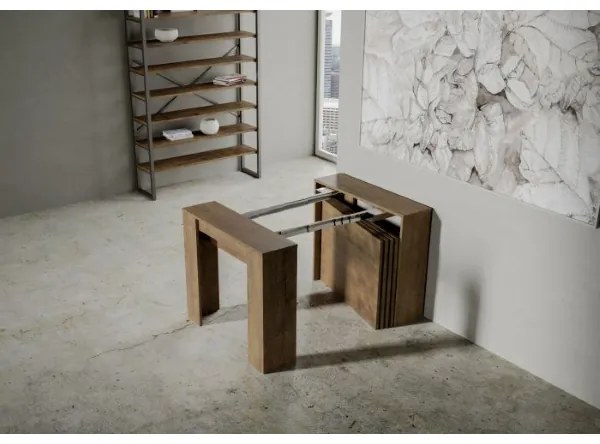 Tavolo Consolle Allungabile VENUS allungabile fino a 296 cm NOCE allunghe interne