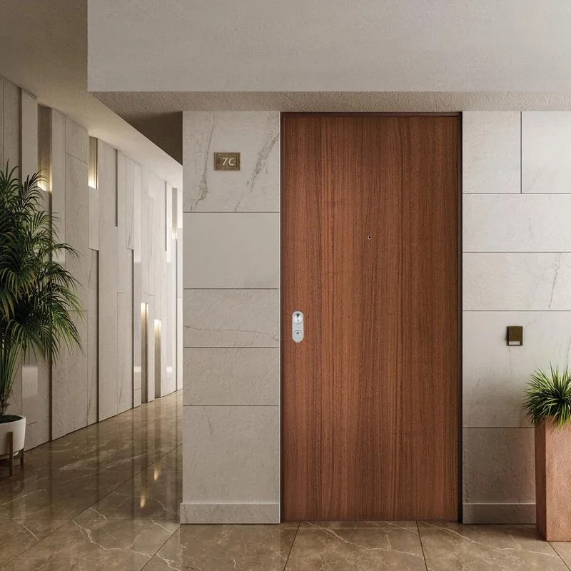 Porta blindata DI.BI. Safety L 90 x H 210 cm in melaminico noce/bianco, apertura spingere a destra, falso telaio incluso