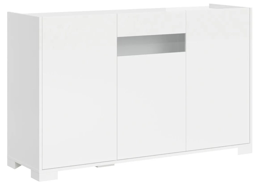 Madia e Credenza alta con Porta TV Riflesso bianco lucido e cashmere, Bianco Lucido / Credenza alta / 3