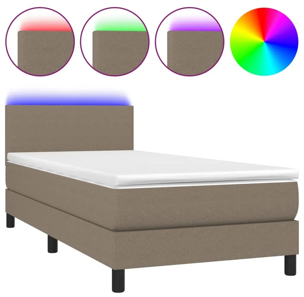 Letto a molle con materasso e led tortora 90x190 cm in tessuto