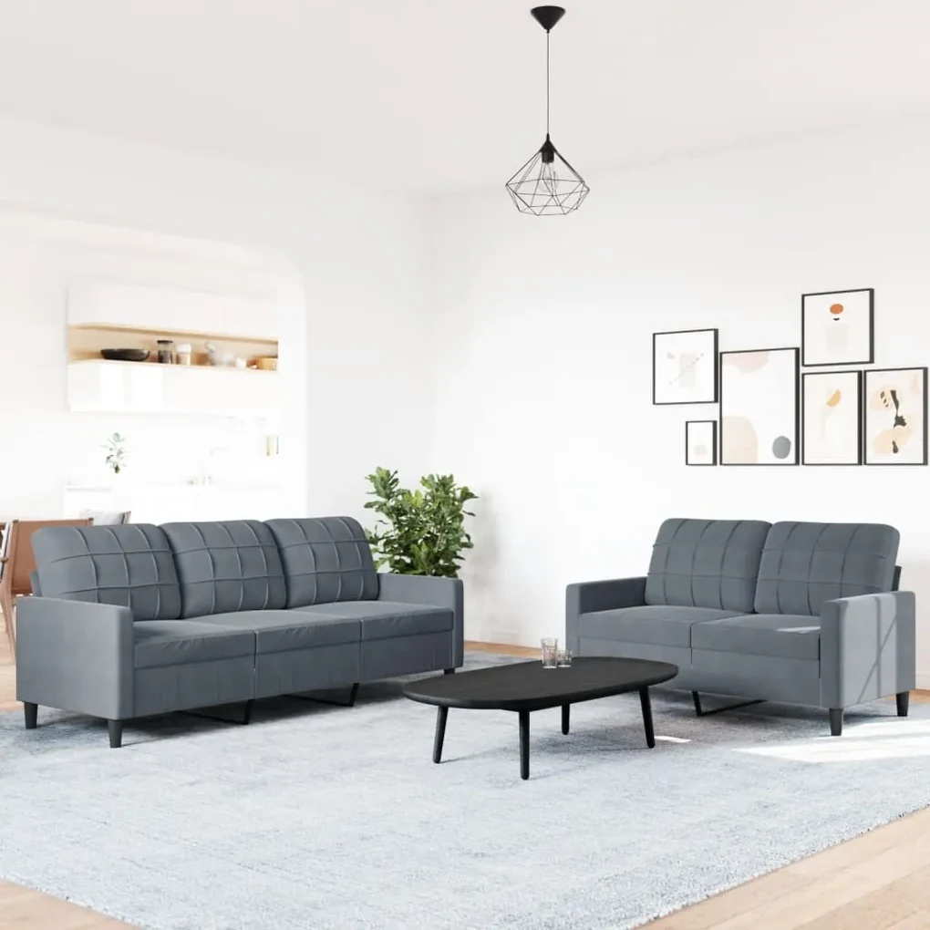 Set di divani 2 pz con cuscini grigio scuro in velluto