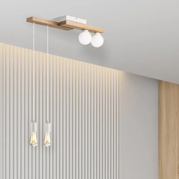 Lampadario a sospensione con filo CORTINA 2xE27/15W/230V + 2xG9/5W/230V bianco/quercia