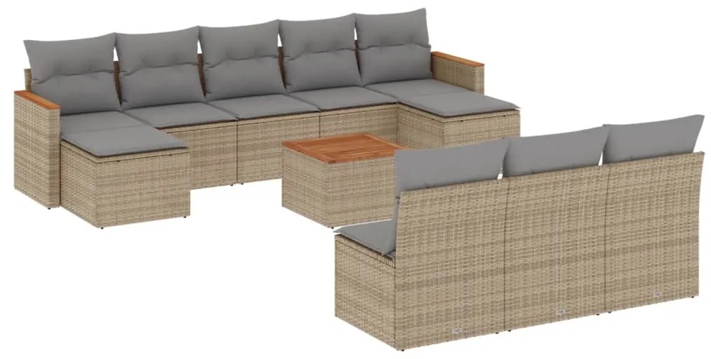 Set divani da giardino 11 pz con cuscini beige in polyrattan