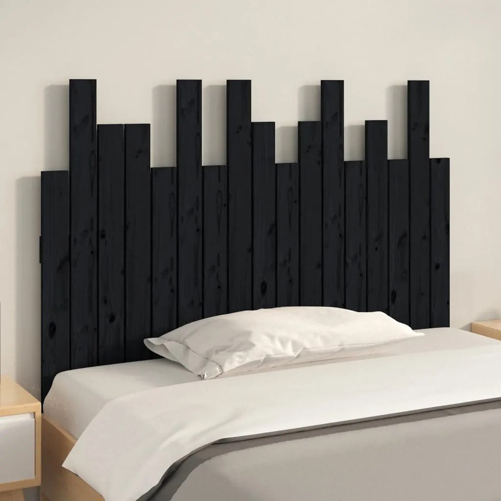 Testiera da parete nera 108x3x80 cm in legno massello di pino