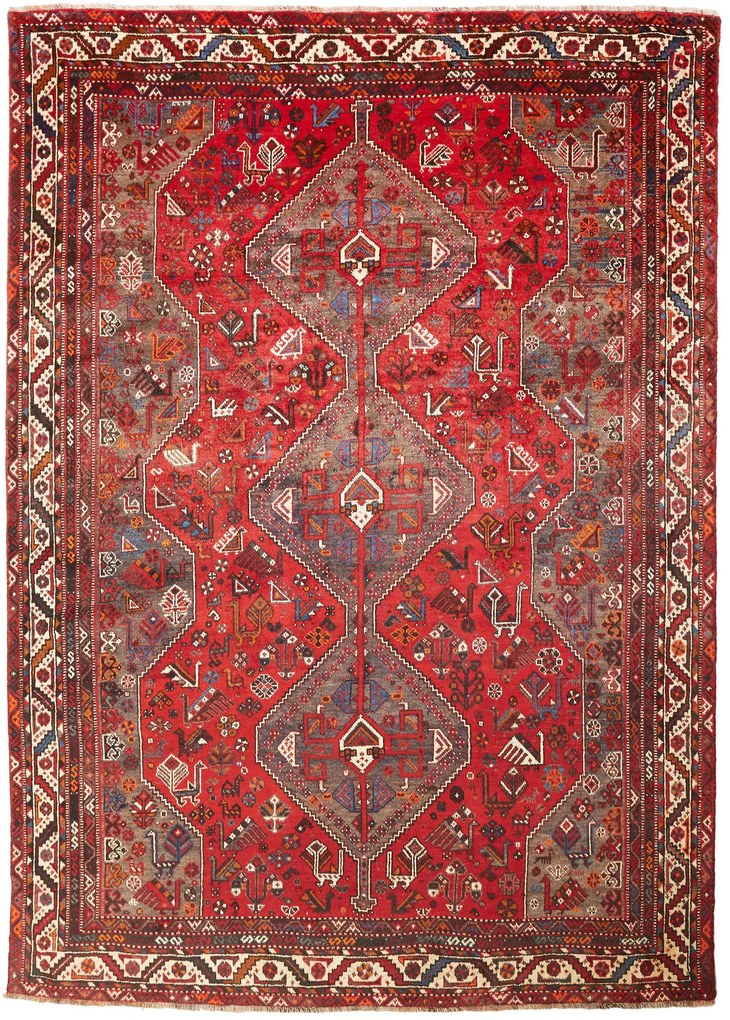 Shiraz Tappeto 220x300 Rosso (Iran) Annodato A Mano