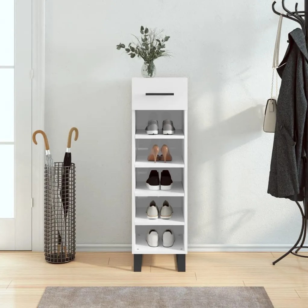 Scarpiera Bianco Lucido 30x35x105 Cm İn Legno Multistrato /